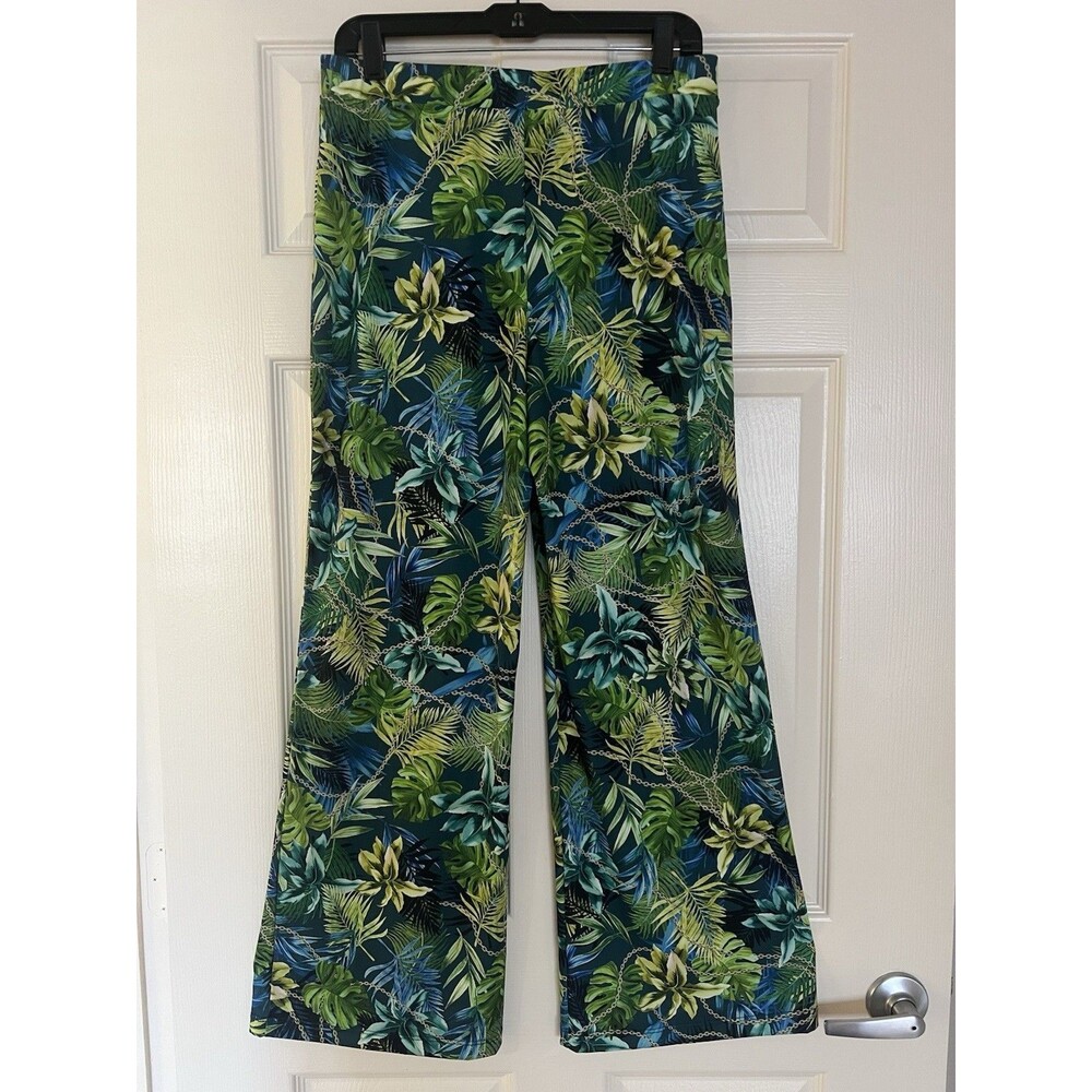 Boston Proper Tropical Print Palazzo Pants M Green Floral Wide Leg High Rise 30W